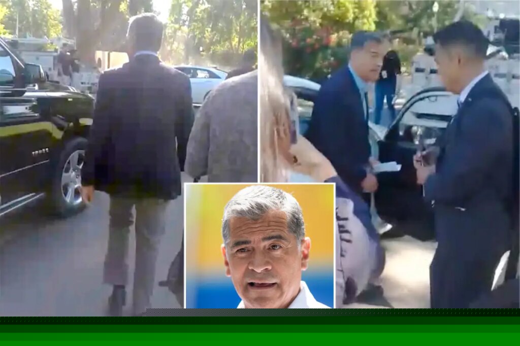 Awkward moment Xavier Becerra ducks reporters after slipping out of press conference at state Capitol