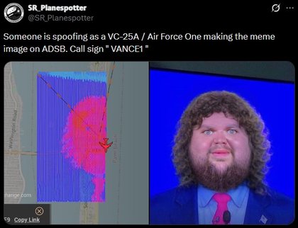 Air Force One J.D. Vance Meme Spoof - Tweet From SR_Planespotter About The J.D. Vance Meme Spoof