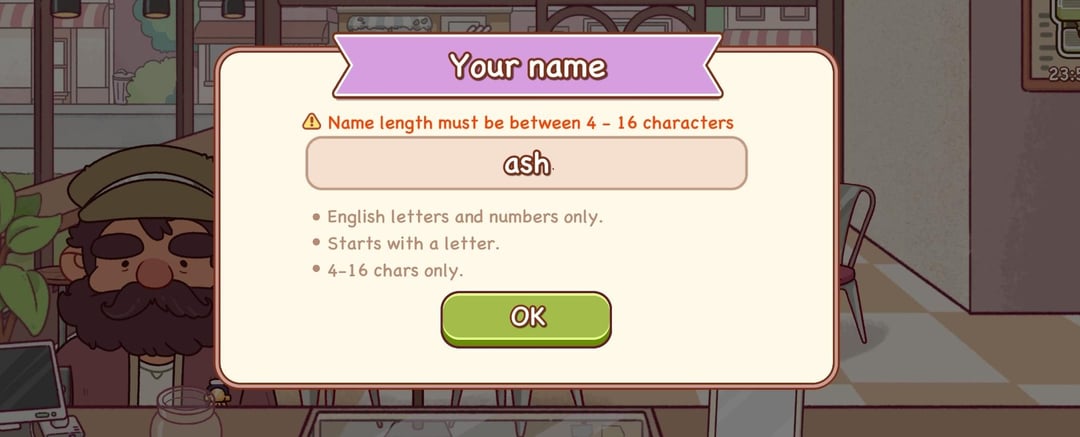 Mildly Infuriating - A 4 character minimum for names