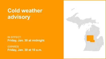 Cold weather advisory issued for 8 Michigan counties for Friday – wind chills as low as -25