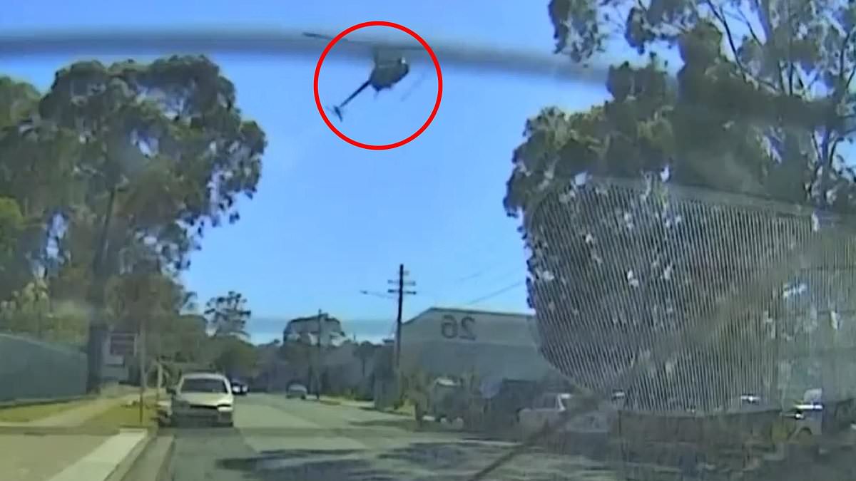 Bankstown helicopter crash, Sydney: Shocking footage reveals the moment a helicopter falls from the sky and crashes on top of a car