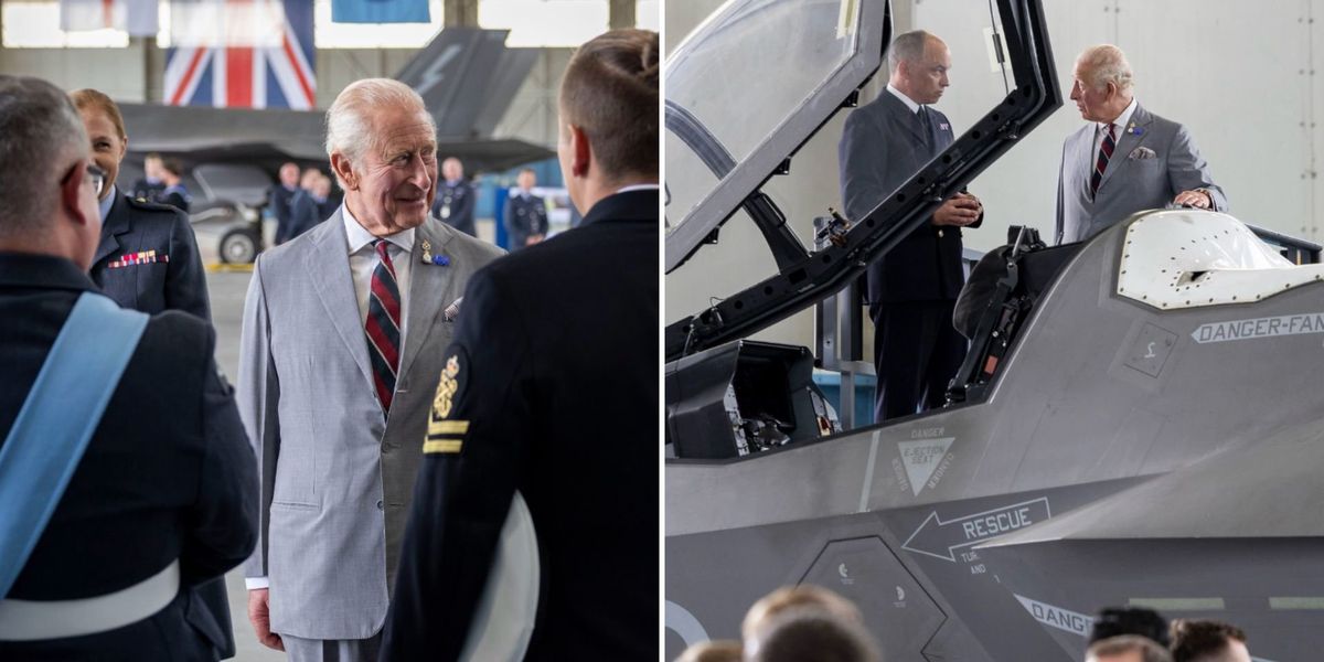 King Charles climbs into cockpit of fighter jet during trip to RAF Marham in Norfolk