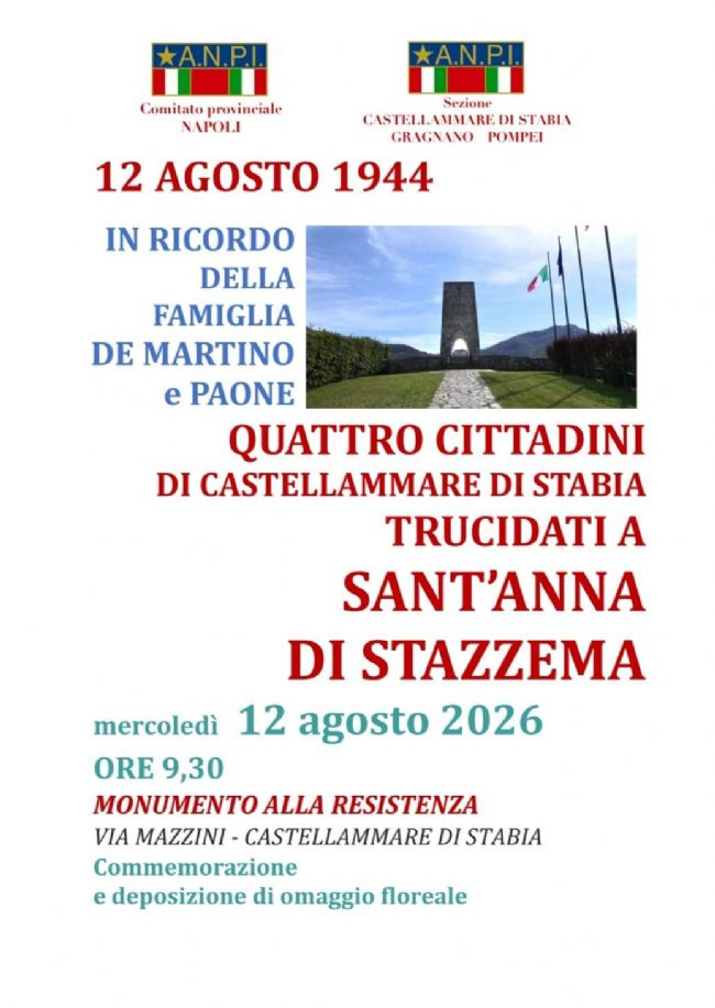 #TerzaPagina #Sant’Anna di Stazzema, 82 anni dalla strage nazifascista: Castellammare ricorda la famiglia De Martino e Paone
