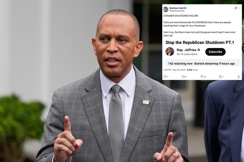 Dems mocked after gov’t shutdown livestream gets only 400 viewers: ‘Party of 18% approval and sinking’