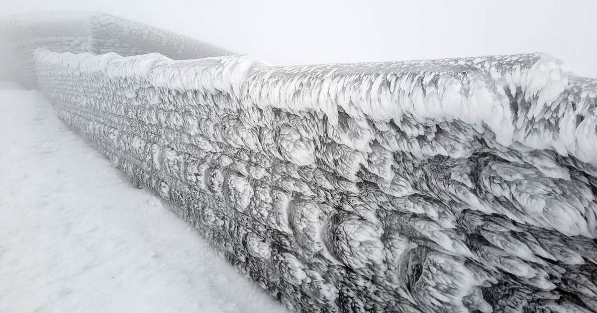 Frozen world visited by 17 men each day with -9C chill and wind-shaped ice