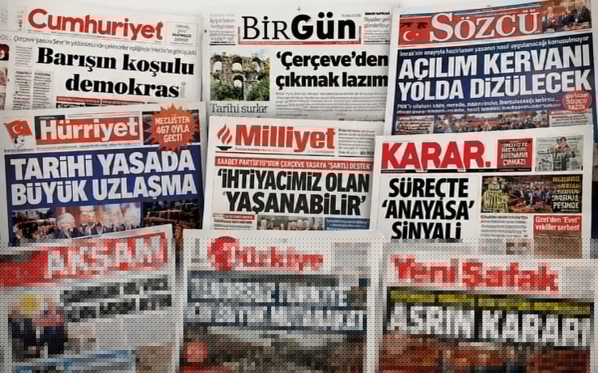 Çerçeve yasa Meclis’ten geçti: Gazeteler “uzlaşma”, “barış” ve “açılım” başlıklarıyla gördü
