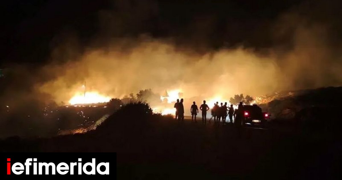 Φωτιά στη Σητεία -Επιχειρούν 40 πυροσβέστες, ισχυροί άνεμοι στην περιοχή