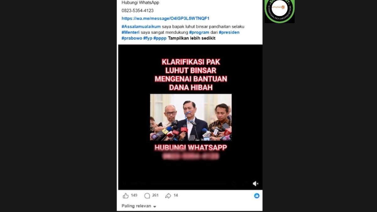 Cek Fakta: Hoaks Video Luhut Sampaikan Program Bantuan Dana Hibah