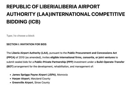 Comment on REPUBLIC OF LIBERIALIBERIA AIRPORT AUTHORITY (LAA)INTERNATIONAL COMPETITIVE BIDDING (ICB) by Anthony Cooper