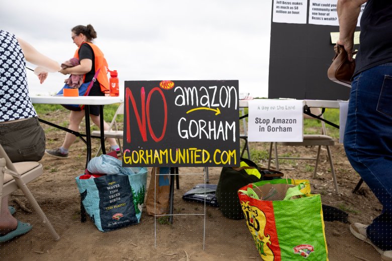 Protesters gather to oppose Amazon facility on proposed site in Gorham