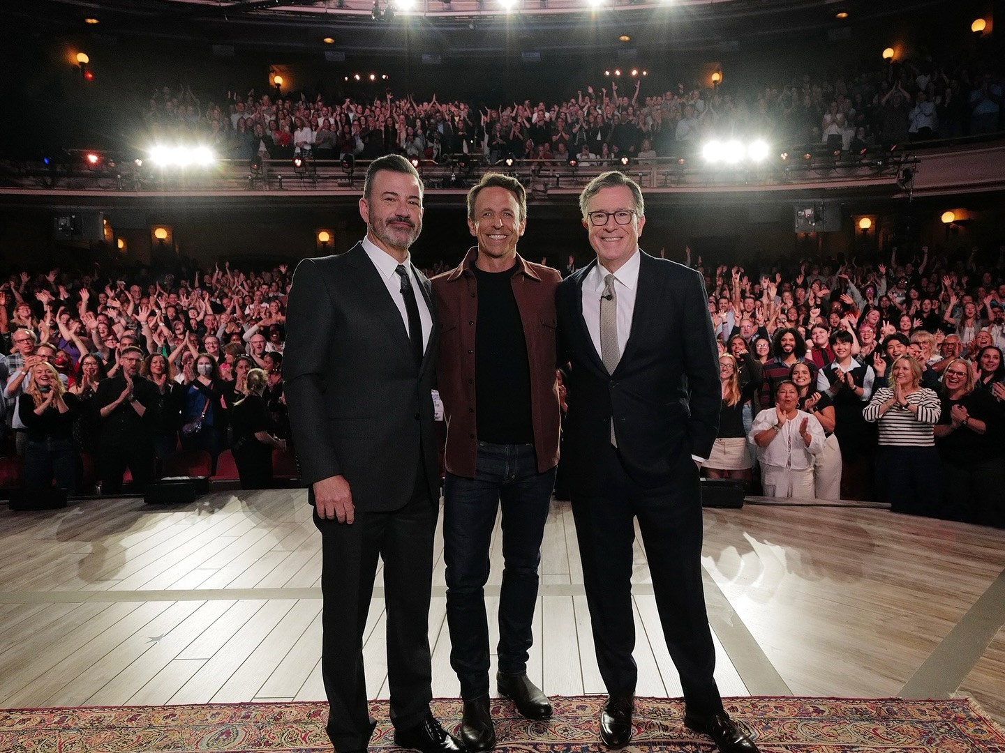 Jimmy Kimmel, Seth Meyers and Stephen Colbert join forces in talk show crossover to call out Donald Trump