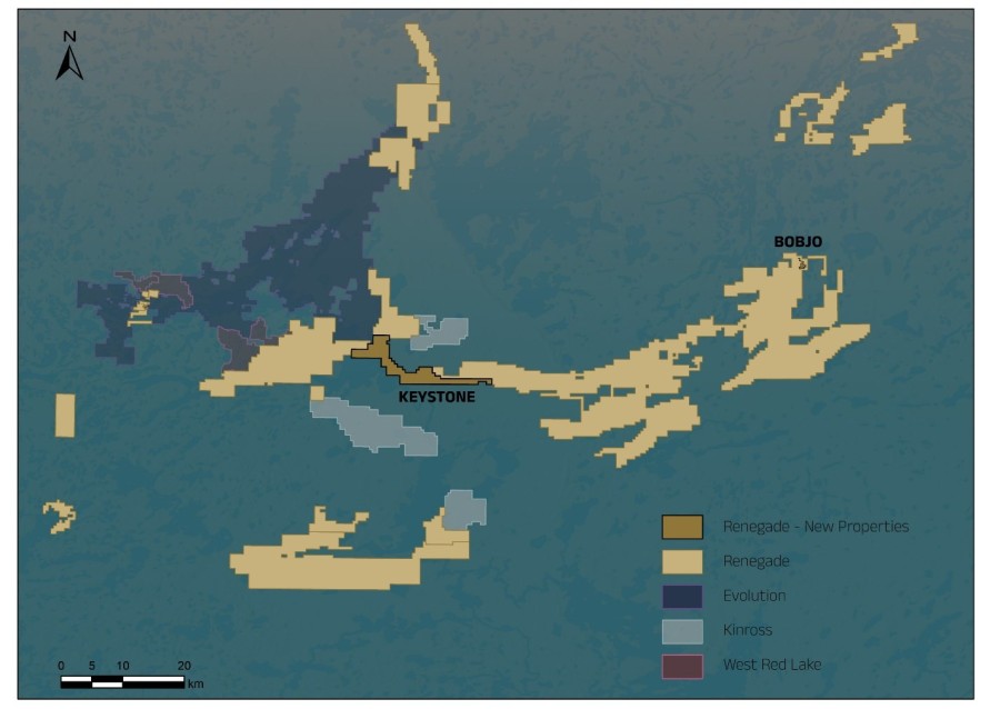 Renegade Gold Expands Red Lake Land Package to 94,000 ha with Acquisition of BobJo and Keystone Properties; Announces Share Consolidation