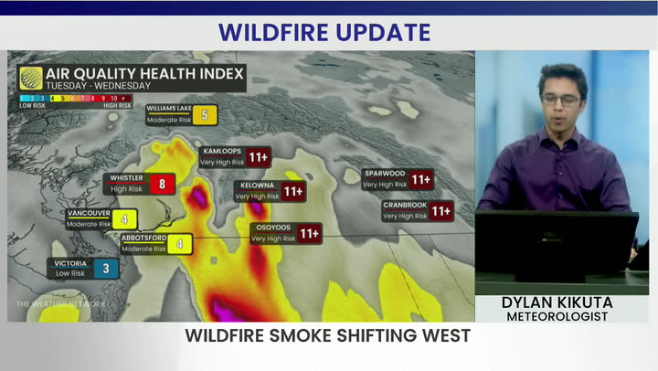 Wildfire smoke is on the move over southern B.C.