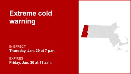 Extreme cold warning affecting Berkshire County until Friday midday – wind chills as low as -29