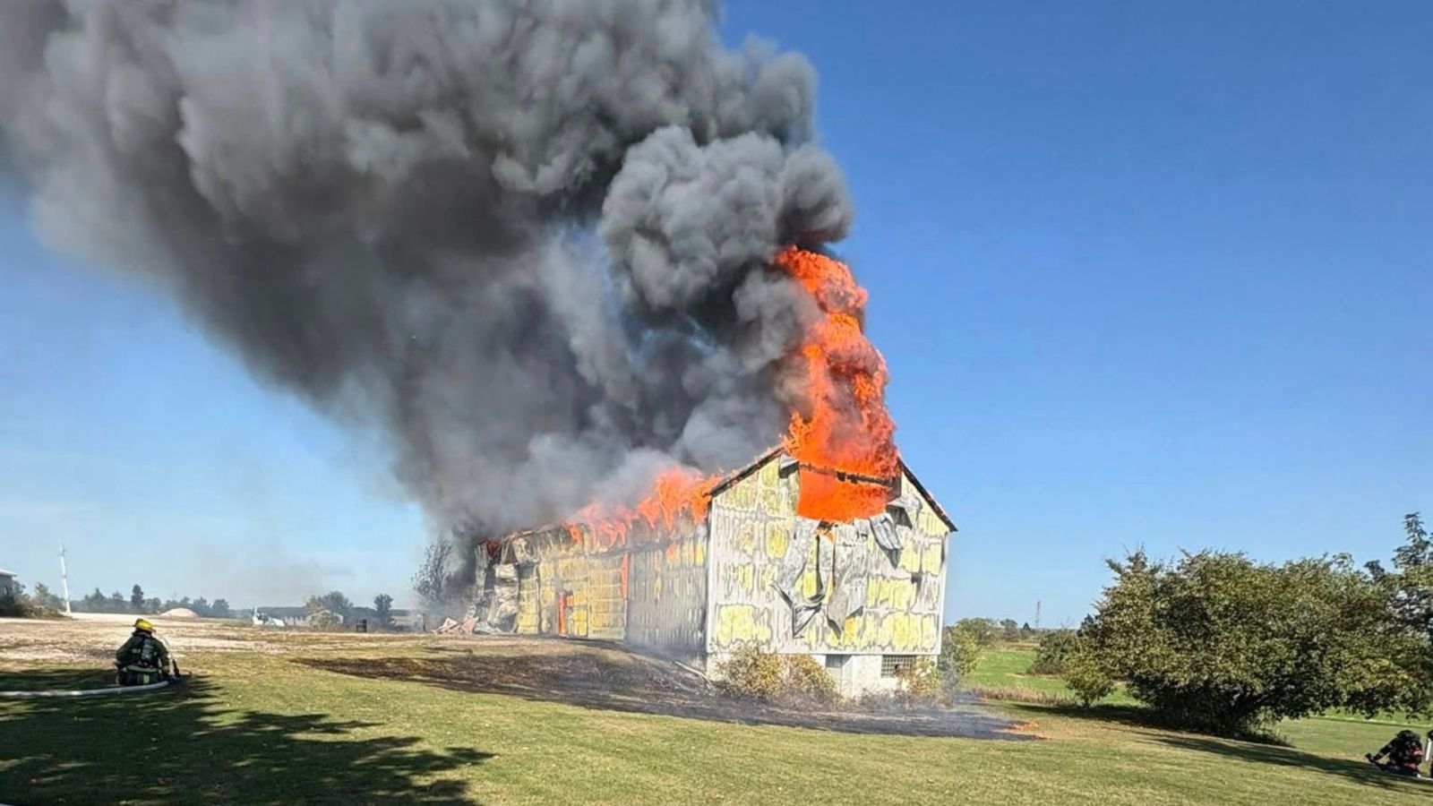 Manitowoc County barn a total loss after fire, 50k gal. of water & 10+ departments called in