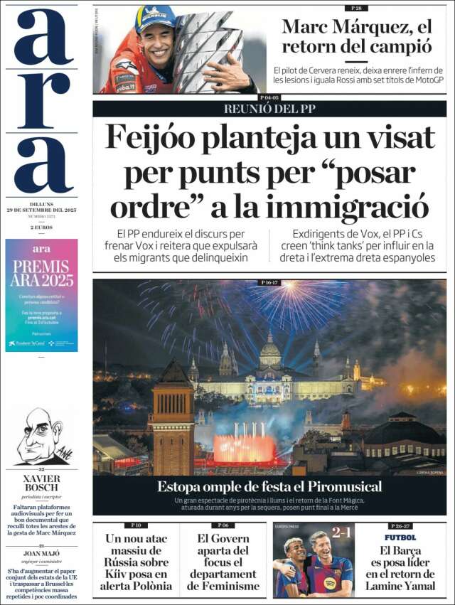 Les portades del dilluns 29 de setembre de 2025