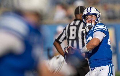 Watch: BYU and Utah quarterbacks Bear Bachmeier and Devon Dampier team up — on the basketball court