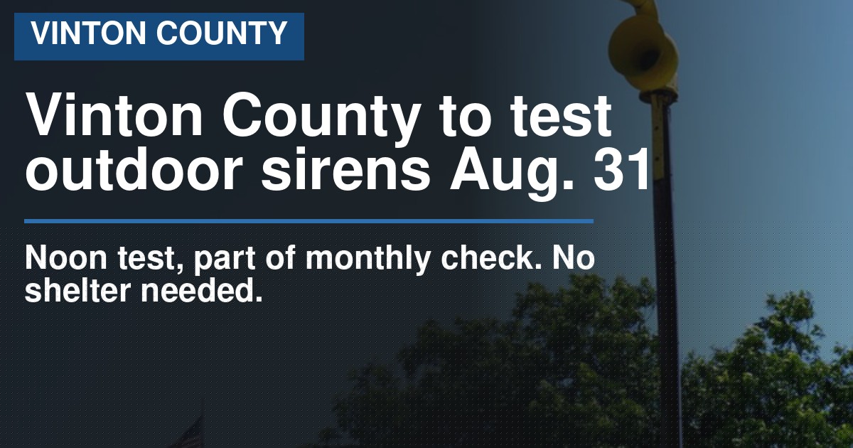 Vinton County to test outdoor sirens Aug. 31