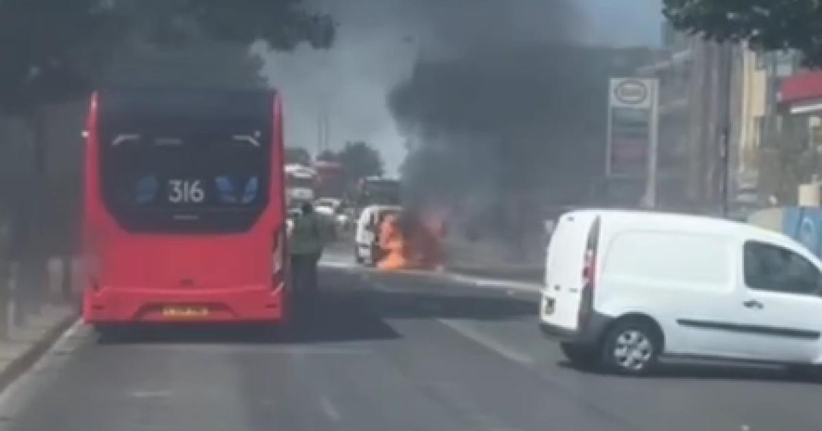 Video shows car engulfed in flames as traffic scrambles on busy Edgware Road