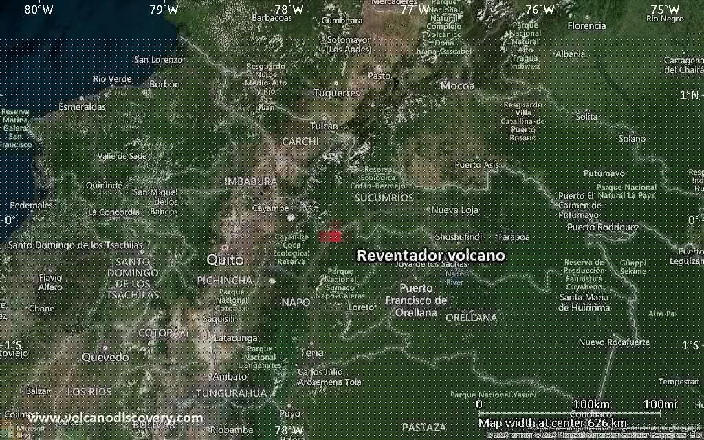 Reventador Volcano Volcanic Ash Advisory: VA CLD OBSD BY WEBCAM. to 15000 ft (4600 m)