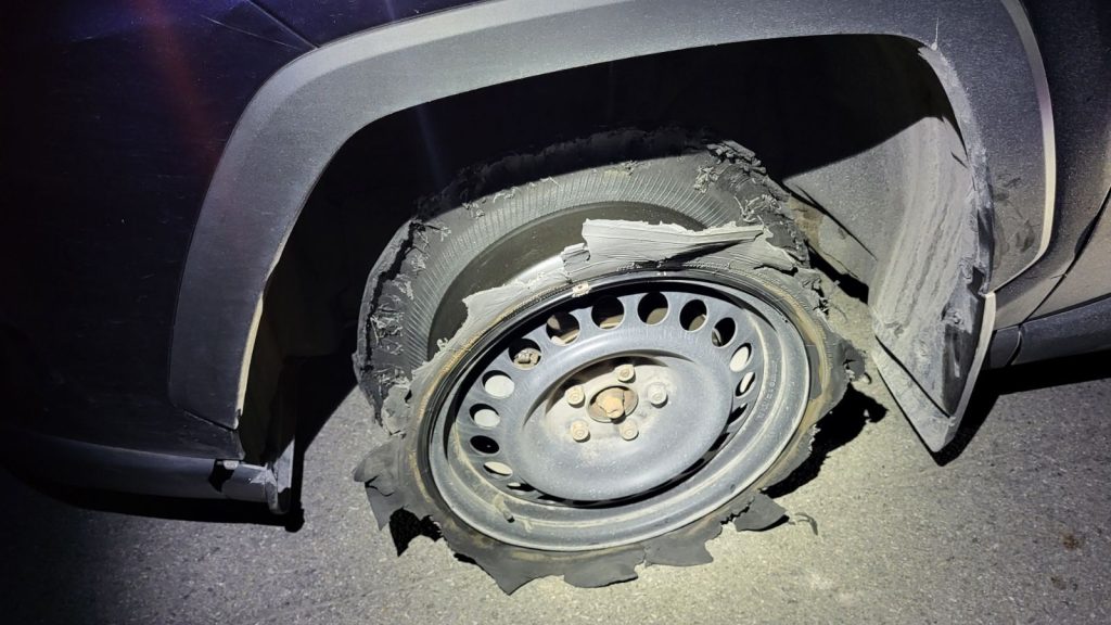 Chaotic stolen vehicle chase sees spike belt deployed, crash with cruiser
