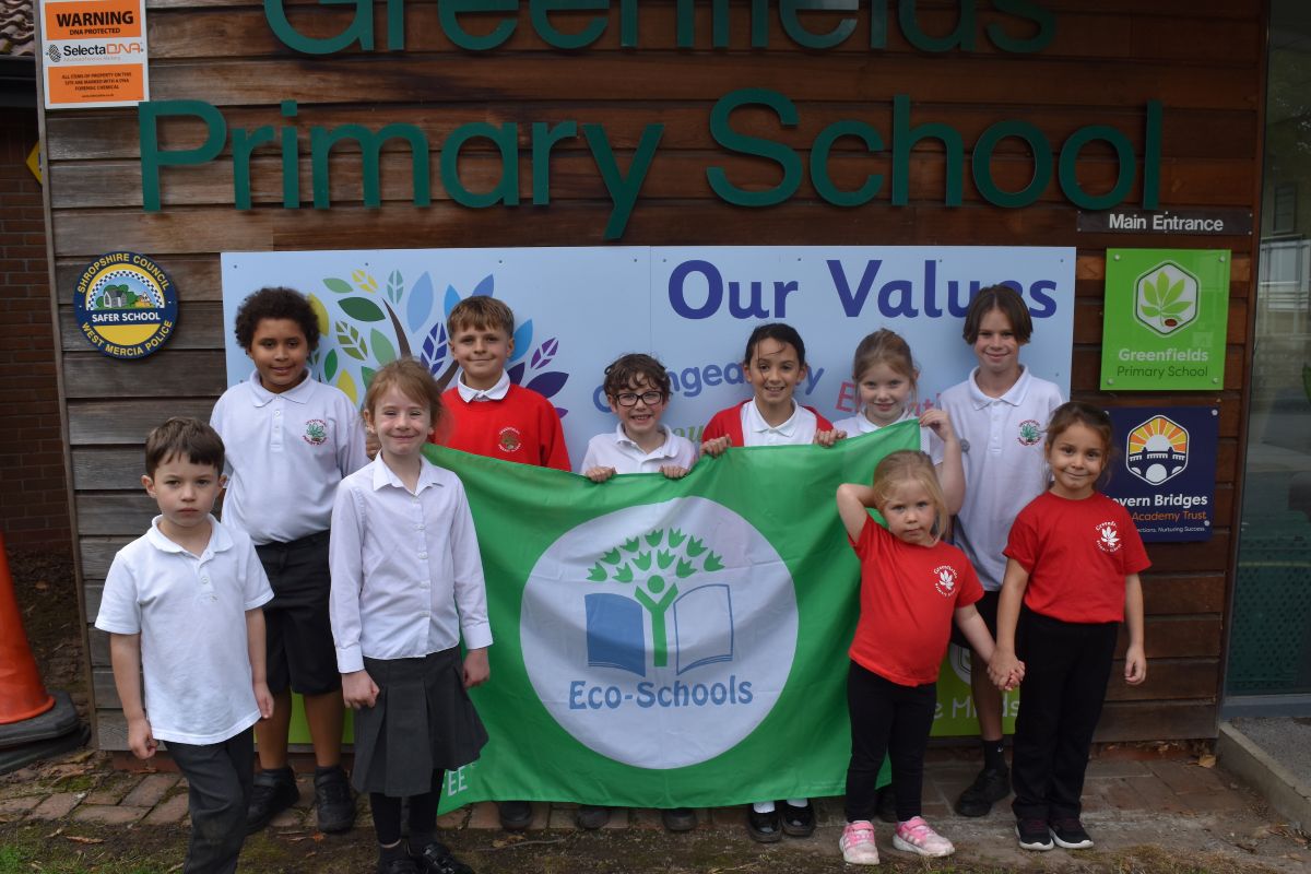 Pupils at Greenfields Primary School receive Eco-Schools Green Flag recognition