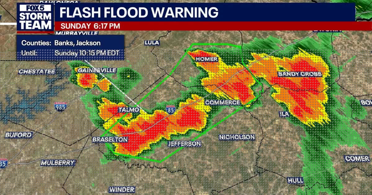 Jackson, Banks counties under flash flood warning until Sunday night