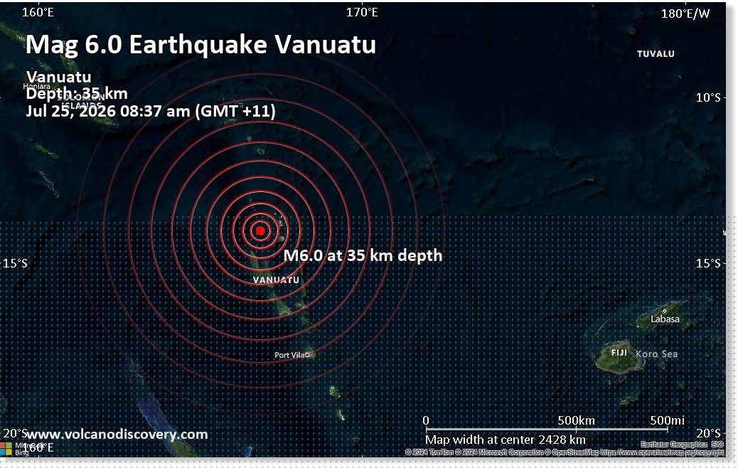 Magnitude 6.0 earthquake off  Vanuatu