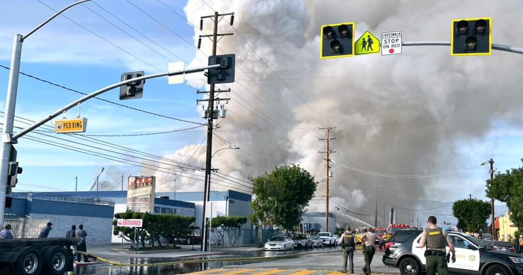 South El Monte residents ordered to shelter in place as warehouse buildings burn