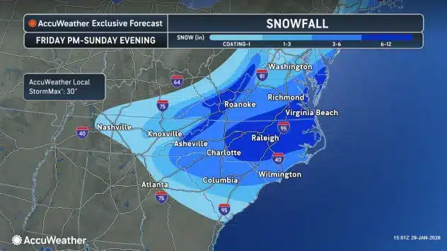 US East Coast bomb cyclone could bring heaviest snow in decades to North Carolina
