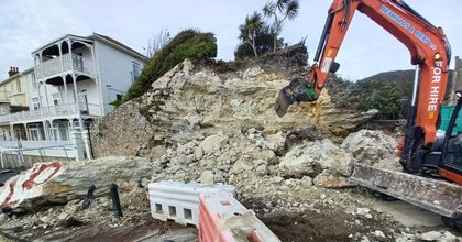 Work finally begins to clear major Ventnor road after large rockfall