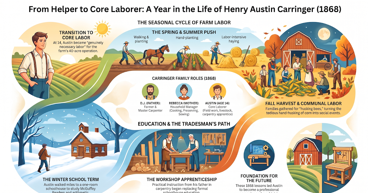 Ask AI: "Describe the Life of Henry Austin Carringer At Age 14 in Iowa in 1868"