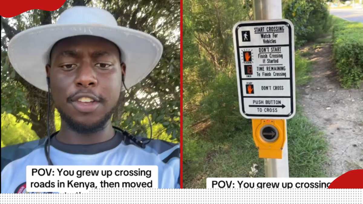 Kenyan student living US demonstrates how Americans use pedestrian crossing signals