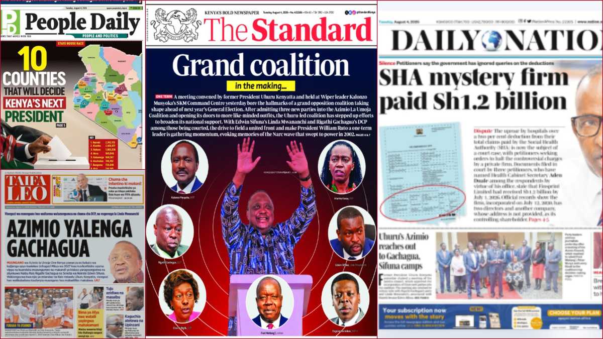 Kenyan Newspapers, August 4: Kakamega, Other 9 Counties That Will Decide 2027 Presidential Vote