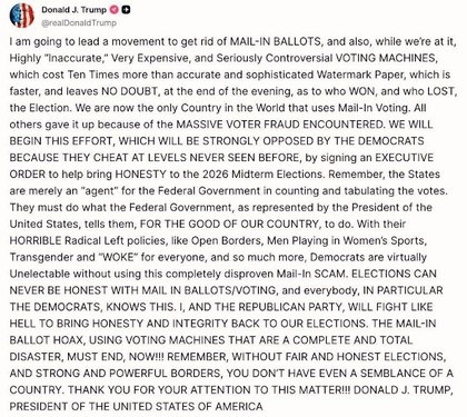 "Thank you for your attention to this matter" where Trump lays out major part of his plan to disrupt 2026 election