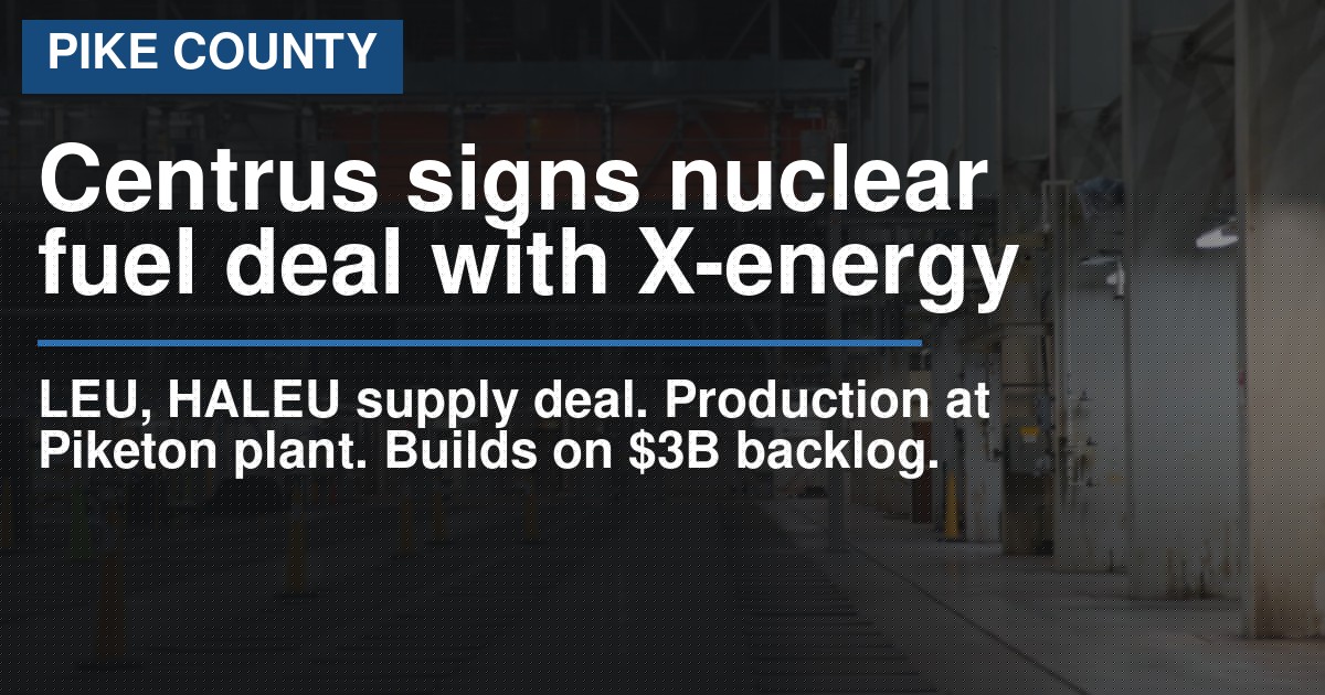 Centrus Energy signs nuclear fuel deal with X-energy, production planned at Piketon plant