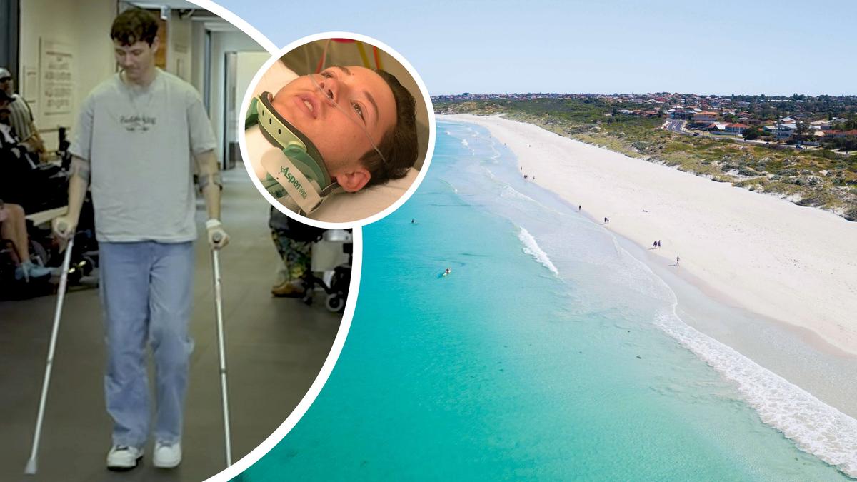 Matthew Haylett defies odds after breaking neck in freak accident at Mullaloo Beach by walking out of hospital