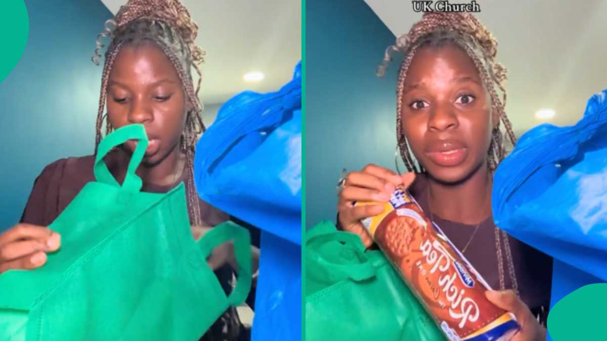 Nigerian lady who went to UK church for first timer shows off various gifts they gave her
