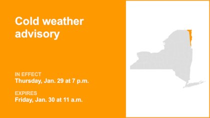 NY weather: Cold weather advisory in place for Clinton and Essex counties until Friday midday