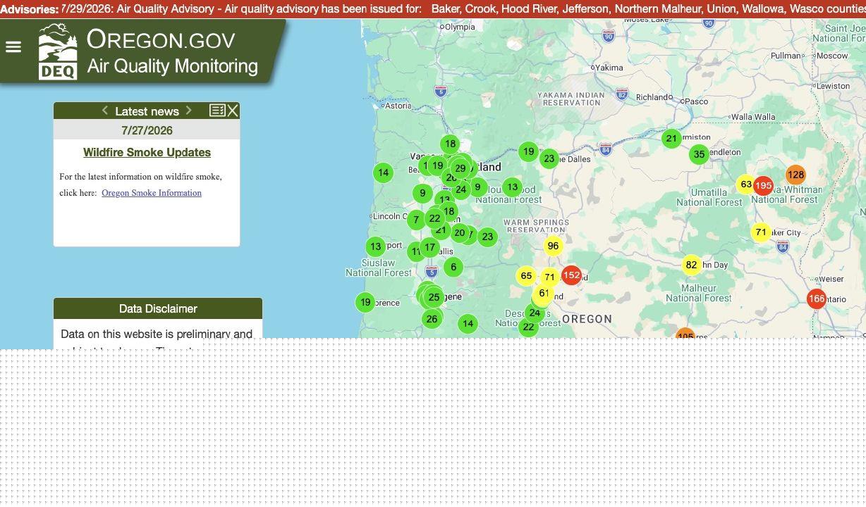 DEQ issues air quality advisory July 29 for parts of E. Oregon
