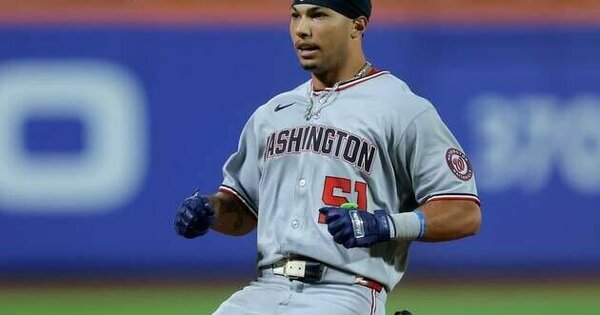Nationals OF Daylen Lile (knee) exits after colliding with fence