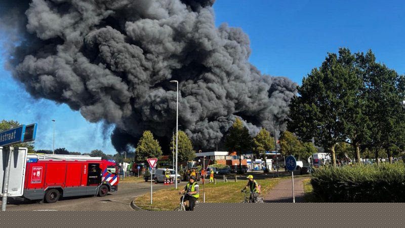 Massive fire breaks out at pallet company in Netherlands -  VIDEO