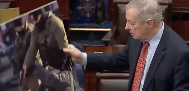 UNREAL VIDEO – Dick Durbin uses FAKE photo of Alex Pretti being killed by BP agents on Senate floor