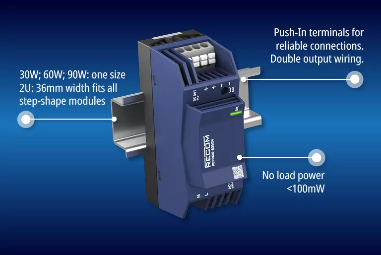 Ultra-Slim 2U Din Rail AC/DC Power Supply Now Also Available with 30W
