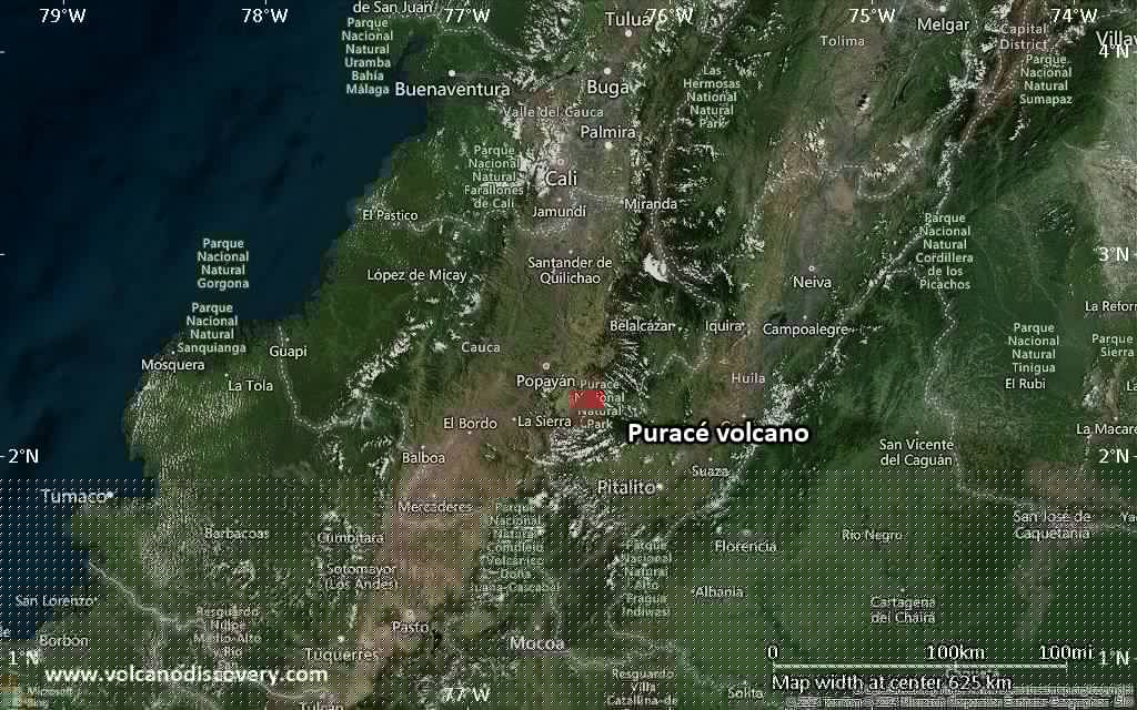 Puracé Volcano Volcanic Ash Advisory: CONTG VA EMS. to 18000 ft (5500 m)