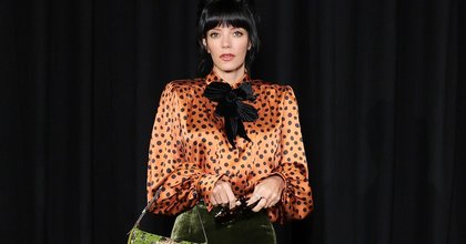 Lily Allen Pairs Valentino Polka-Dot Top With Velvet Midi Skirt