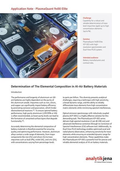 Determination of The Elemental Composition in Al-Air Battery Materials