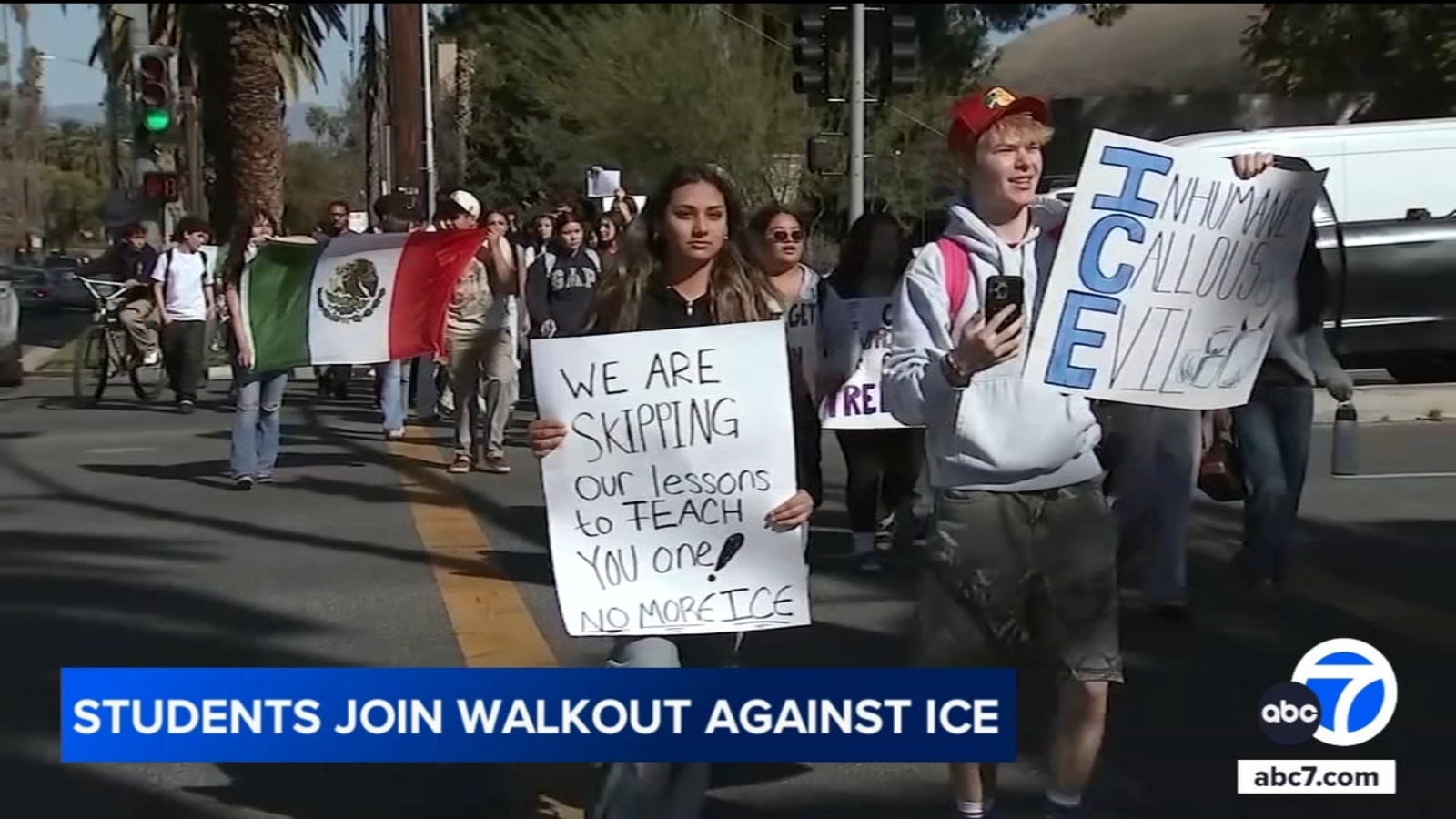 Riverside Poly High students walk out of class to protest against ICE, immigration raids