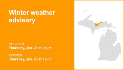 Winter weather advisory active for Alger County until Thursday evening