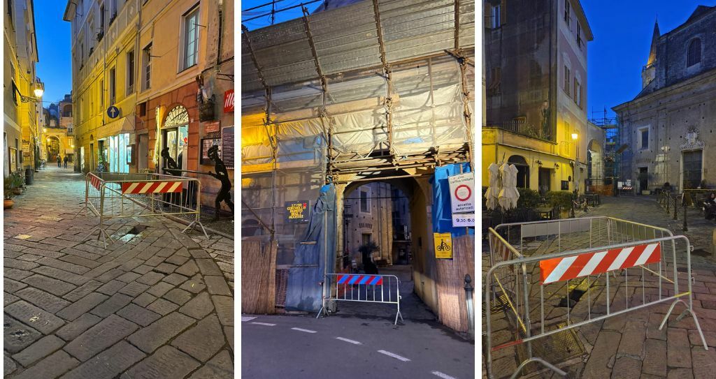 Finalborgo, cede parte della pavimentazione in piazza San Biagio: stop al transito dei veicoli